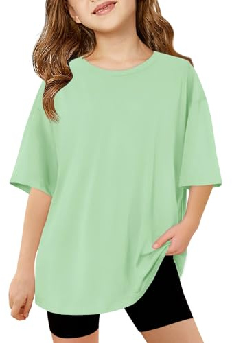 Haloumoning Camisetas Niñas Cuello Redondo Manga Corta Monocolor Casual Deporte Tops Niños Verano Camisetas Oversized Camisetas Casual Basic Tops