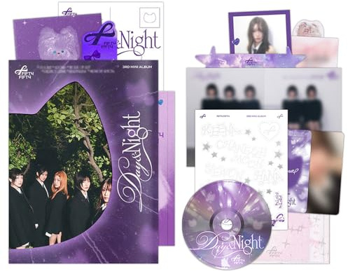 FIFTY FIFTY - [Day & Night] (Standard - Night Ver.) Postcard + Photobook R + Goodie + Lyrics Paper + Bookmark + Star-Shaped Paper Ring + Sticker + Folded Poster + 3 Extra Photocards