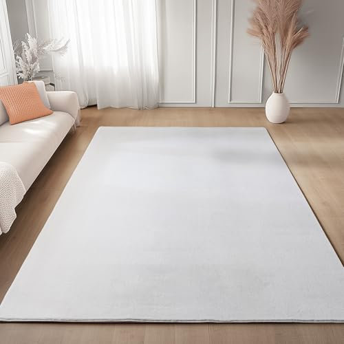 Carpettex Kurzflor Teppich Wohnzimmer 160 x 220 cm Weiß - Teppich Waschbar, Weich, rutschfest, modern einfarbig Design - für Schlafzimmer, Küche, Esszimmer