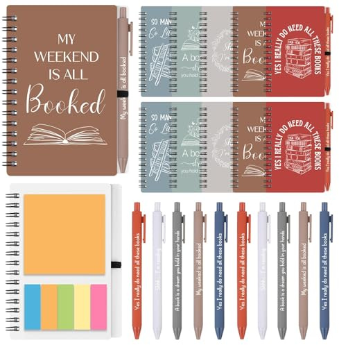 10 Sets Book Lovers Gifts Bulk Inspirational Librarian Spiral Notebooks Journals Motivational Ballpoint Pens Bookish Gifts for Women Book Club Party Favors for Reader Teacher Student Library Coworker