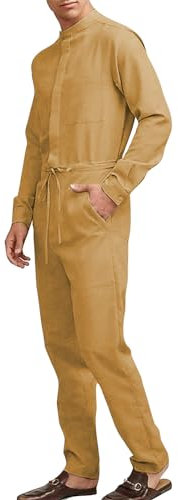 Duohropke Work Overall, Men's Anti-Static Dustproof Work Wear Stand-Up Collar Overall Work Suit Protective Suit Coverall with Pockets Zip Dungarees Boiler Suit Work Uniform, brown, S