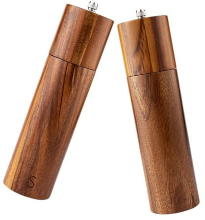 1Set Coarseness Manual Pepper Grinder Cylindrical Acacia with Core for Kitchen Spice Grinding Salt Pepper Mills for Home Use