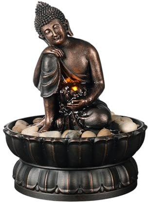 Zimmerbrunnen Buddha-Desktop-Brunnen, Kleiner Brunnen, Harz-Ornamente, einfache Heimdekoration, Zen-Gelassenheitsmeditation Tischbrunnen