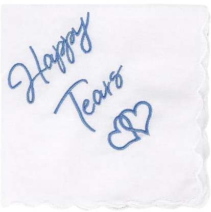 ELNX Taschentuch zum Hochzeitstag, 30 x 30 cm, Happy Tears Tissues Wedding Something Blue für die Braut, besticktes Hochzeitstaschentuch für Mutter und Vater der Braut