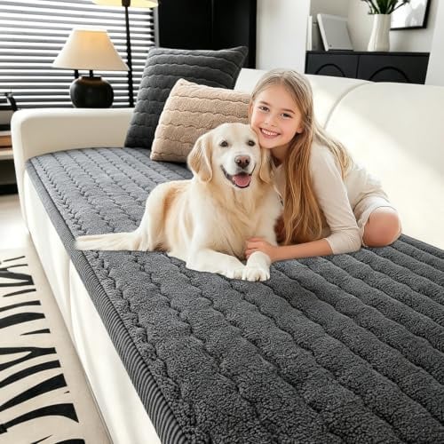 BXFUL Sherpa Fleece Sofabezug, Neue rutschfest Sofabezüge Couch Überzug, Ecksofa Sofa überzug, Ultra Weich Sofaüberwürfe zum Möbel und Sofaschutz für das Wohnzimmer (Dunkelgrau,50x140cm)