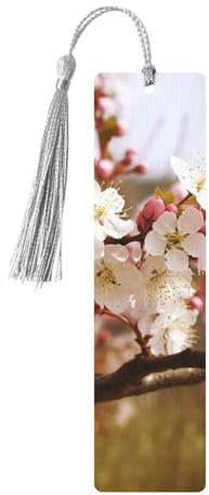 Plum Tree Blossom Bookmarks Gifts, Wood Bookmark for Women Men Handmade Book Mark for Book Lovers, Wood Tags Reading Page Markers Rectangle Shape Ornaments with Tassels