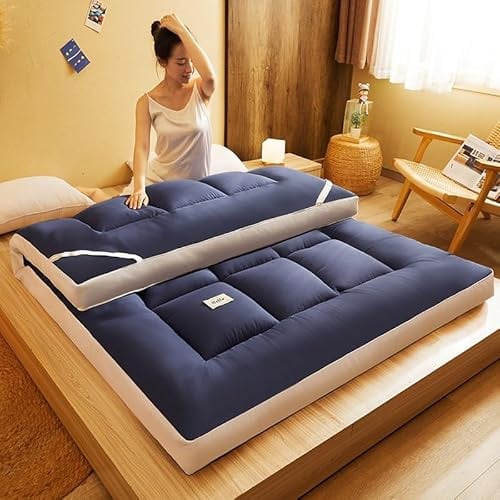 Dicke Japanische Futon-Matratze, Extra Weiche, Faltbare Bodenmatte, Tatami-Matte, Tragbare Rollmatratze Für Wohnzimmer, Schlafsaal, Gästesofa(Dark Blue,180 x 200 cm)