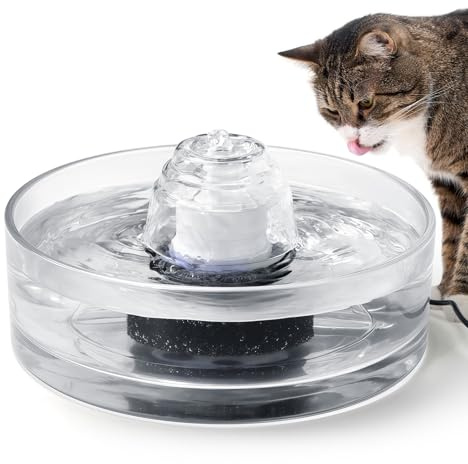 Fontaine en verre pour animal domestique - 2,7 l - Fontaine à eau en verre transparent pour chat et gamelle pour petit chien - Distributeur automatique d'eau pour chat