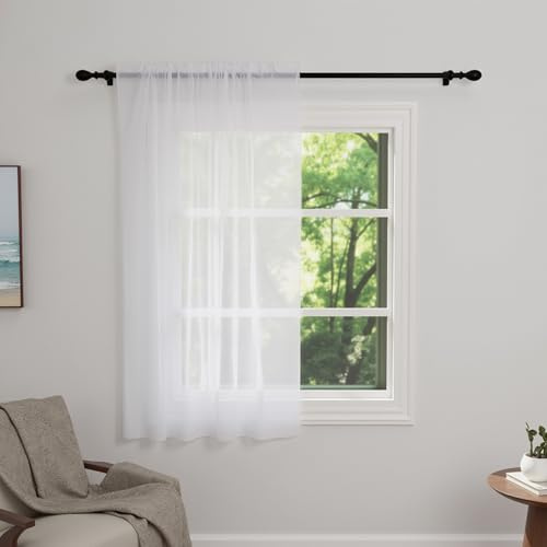 Zdada Net Curtains for Windows 45 Drop, White Voile Curtains 1 Panel | Slot Top Rod Pocket Semi Transparent Sheer Curtain Short Light Filtering Net Curtain for Living Room Kitcken W60 x L45 Inch
