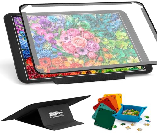 LOTMOFUN Puzzle Board for 1000 Pieces with Angle Adjustable Stand, Patented Lightweight Felt Jigsaw Puzzle Board with 6 Sorting Trays & Cover, Jigsaw Puzzle Table with Storage & Non-Slip Surface