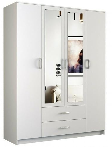 roe furniture Kleiderschrank mit Spiegel, Moderner Drehtürenschrank mit Schubladen, Einlegeböden und Kleiderstange, Viel Stauraum, 160 x 205 x 52 cm (B/H/T)