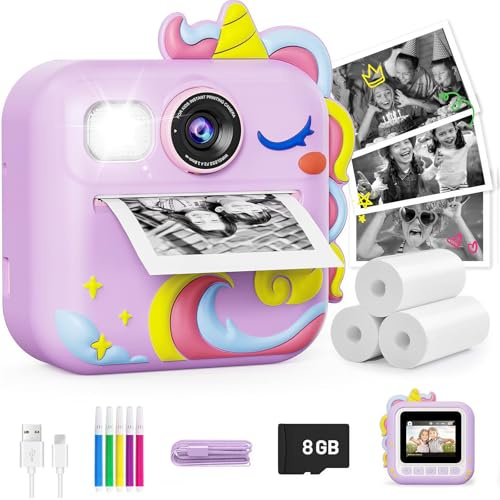 KOKODI Kids Camera Instant Print, 1080P Toddler Cameras Christmas Birthday Gifts for Kid Age 3-12, Selfie Video Digital Camera Kids Toys for 3 4 5 6 7 8 9 Year Old Boys Girls (Purple)