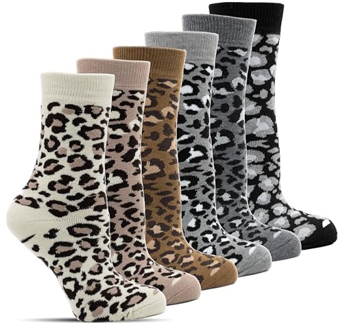 Frostfighter Thermo Leo-Muster Wintersocken Damen 6er Pack – dicke warme Socken aus Baumwolle – gefütterte Thermosocken