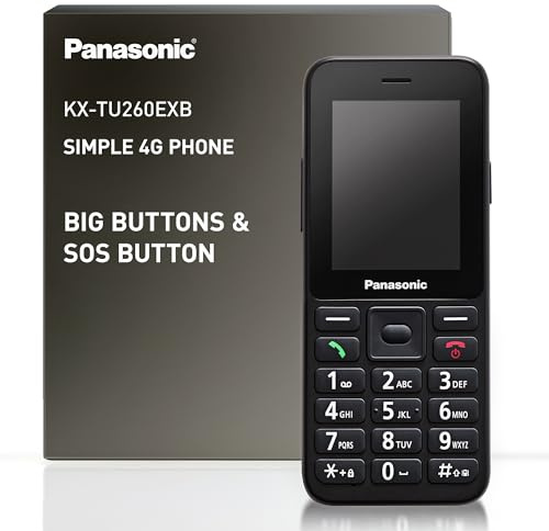 Panasonic KX-TU260EXB 4G Seniorenhandy Einfach zu bedienen, IP44, USB-C, bis zu 7.5St Laufzeit, 2,4-Zoll-Farbdisplay, Schwarz
