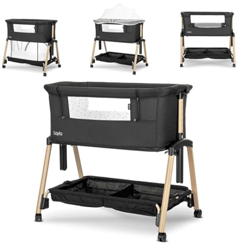 Lorelli Beistellbett Layla 2 in 1 Moskitonetz, Matratze, faltbar, Räder, Korb schwarz
