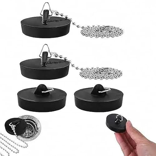 YEDOUALE Tappi per Lavandino Universali, Set 4 Pezzi con 2 Tappi con Catenella da 40 cm e 2 Senza Catena, Chiusura di Scarico per Lavello Cucina, Vasca, Doccia, Bagno e Altri Scarichi Domestici