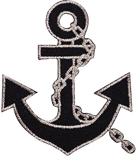 ELLU Aufnäher zum Aufbügeln, Motiv: Schiff, Boot, Anker, 1 abgerundetes Rechteck, 6,5 x 7,2 cm, Schwarz/Grau, Erwachsene