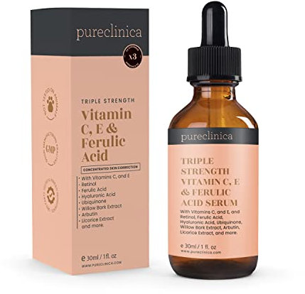 Dreifach starkes Vitamin C, E & Ferulasäure Serum (mit Retinol & doppelter Hyaluronsäure) - 30ml