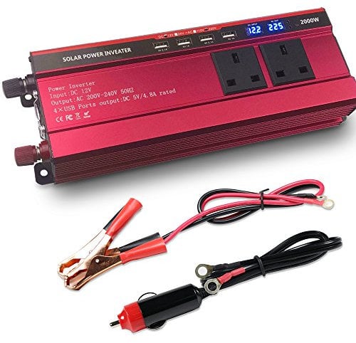 LVYUAN 1000W/2000W Peak Power Inverter DC 12V to 230V 240V AC Car Converter 12V Inverter with 4.8 A 4 USB 3 AC Sockets Car Adapter With LED Display