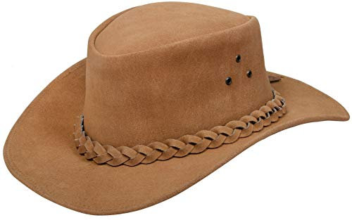 Infinity Leather Unisex Bräunen Leder Busch Safari Aussie Cowboyhute Stil Klassische Western Wildleder Outback Hut S