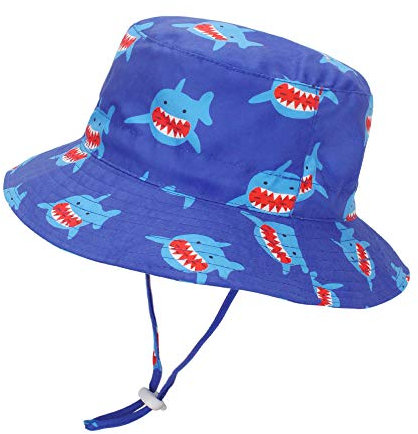 LACOFIA Cappello da Sole per Bambino Cappellino Estivo da Protezione Solare Neonato Berretto da Spiaggia a Tesa Larga con Cinturino sottogola Regolabile squalo Blu 6-12 Mesi