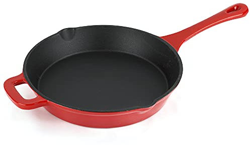 Magefesa Ferro - Sartén Roja de 24cm, Hierro Fundido, Libre de PFOA y PTFE, Cocina Sana, Para Todo Tipo de Cocinas, Inducción, Ahorro de Energía