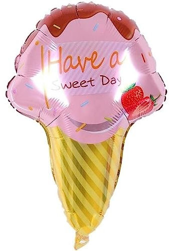 DIWULI Geburtstags Eis Luftballon Have a sweet Day, Eistüte Folien-Luftballon, Geburtstagsballon Bunt, Folien-Ballon Geburtstag, Mädchen Junge Kindergeburtstag, Party, Dekoration, Geschenk-Deko