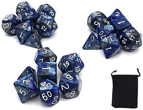 DollaTek Polyhedral Dice Set Tischspiele Würfel 3 Sätze Würfel 3 x 7 (21 Stück) Würfel Serie D20 D12 D10 D8 D6 D4 DND Würfel DND RPG MTG Doppelfarben Einteilig (Blau und Splitter)