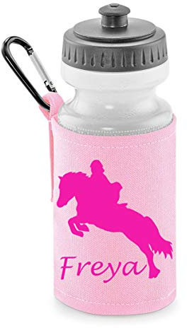 Personalised Horse Design Water Bottle and Carrier (Light Pink)