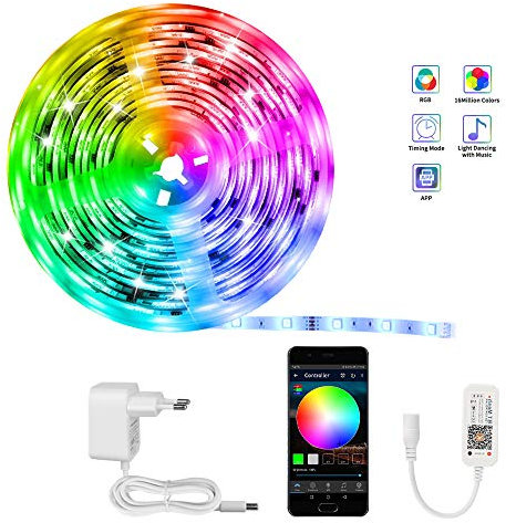 KooPower LED Strip 5M, RGB LED Streifen Farbwechsel Led Lichterkette Flexible APP-Steuerung LED Bänder Strips Bluetooth Kontroller Sync zur Musik,Anwendung für Schlafzimmer,Zuhause,TV,Feriendekoration