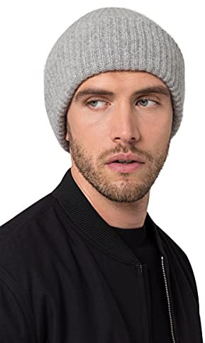 Style & Republic Herren Beanie aus 100% Kaschmir | edle Männer-Mütze aus feinstem Cashmere | Bundumfang 56cm (Hellgrau Melange)