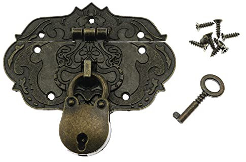 LDCREEE Antique Embossing Decorative Brass Hasp Clasp Latch Lock with Screws for Jewelry Box Ordinary Box Wooden Case Furniture Decoration (Bronze)