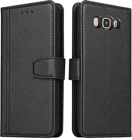 Handyhülle für Samsung Galaxy J5 2016, Leder Handytasche Klapphülle Flip Case Brieftasche mit Kartenfach/Magnetverschluss Lederhülle mit RFID Schutz für Samsung Galaxy J5 2016, Schwarz