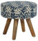 WOMO-DESIGN Sitzhocker Valencia mit Holzbeinen, Stoffbezug, rund 38x36 cm, Holzoptik, Blau-Beige, Boho Vintage Stil, gepolsterte Sitzfläche, Fußhocker Polsterhocker Holzhocker Deko Hocker für Zuhause