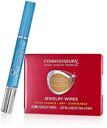 Connoisseurs Jewellery Cleaner Diamond Dazzle Stik & Jewellery Wipes Kit | Gold and Silcer Cleaning Wipes for Diamonds & Precious Stones
