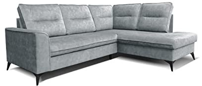 Robin Camel Ecksofa mit Schlaffunktion Bettkasten 5 Abnehmbare Rückenkissen Sofa L-Form Schlafsofa Freistehende Eckcouch Schlafcouch Wohnzimmermöbel Wohnlandschaft Silber Rechts