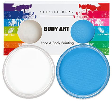 FLYISH DIRECT Maquillage Enfants Carnaval - 2 x 30g Grandes Couleurs de Peinture Visage Enfant - Maquillage Visage Enfant Deguisement - À base d'eau - Blanc+Bleu