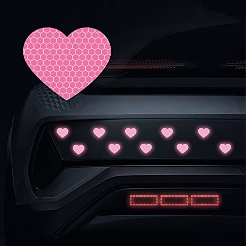 Dreothy Lot de 10 autocollants réfléchissants en forme de cœur de qualité diamant haute intensité pour fenêtre de voiture, camion, casque, moto, vélo (cœur, rose)