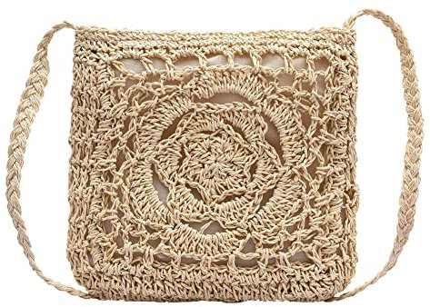 DKIIL NOIYB Straw Beach Bags For Women, Summer Beach Straw Bags Mini Straw Handbags With Zipper Weave Handmade Straw Crossbody Bag Straw Tote Bag