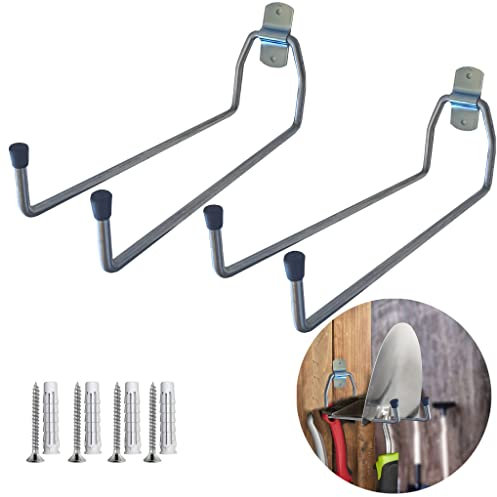 parpyon® 2 ganci muro ganci per garage porta attrezzi da parete porta attrezzi da giardino in Acciaio porta pneumatici ganci da muro vari modelli (Portattrezzi 28)