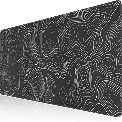 Grand tapis de souris topographique noir avec base antidérapante pour travail, jeux, bureau, maison (90 x 40 cm)