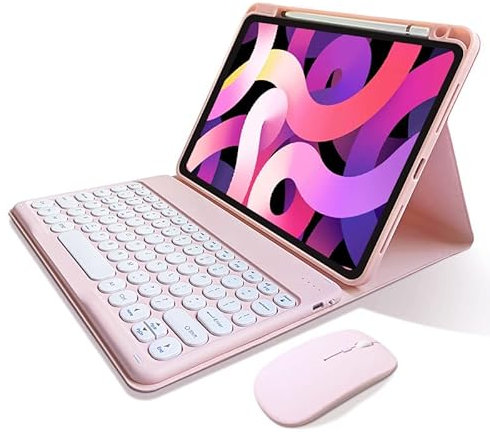 kaitesi Keyboard Case Mouse for iPad (A16) 11th Gen 2025 11 inch/iPad 10th Generation 2022 10.9 inch Cute Round Keys Detachable Color Keyboard Cover (Pink)