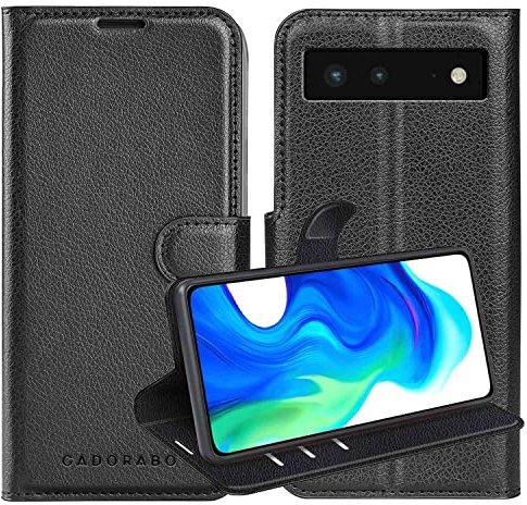 Cadorabo Hülle kompatibel mit Google Pixel 6 in Phantom SCHWARZ - Schutzhülle mit Magnetverschluss, Standfunktion und Kartenfach