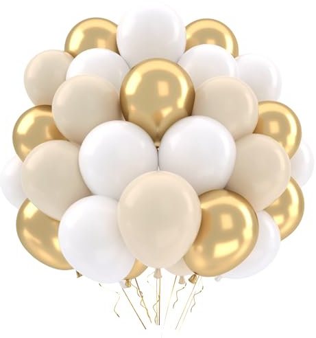 Ballons Anniversaire Beige, 50pcs Ballons Beige Sable Blanc Or Ballon Communion Anniversaire,Bapteme Fiançailles Mariage Boheme Baby Shower Decoration, Ballon Doré Et Blanc Bapteme Fille,12 Pouces