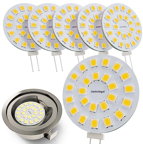 G4 LED 12V ac/12-24V dc 2 Watt ersatz für 20W Halogen Glühbirne - G4 LED Neutralweiss 5000K Rund - G4 Stiftsockel LED Lampen Birnen - G4 Einbaustrahler Einbauspot - G4 Stiftsockellampe 2W - 6er