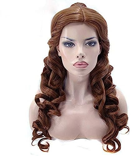 NEZIH Die Schöne Und Das Biest Erwachsene Frauen Prinzessin Belle Pferdeschwanz Perücke Cosplay Es Haar Buch Pferdeschwanz Belle Kostüm, Mit Perückenkappe, Dekorativem Zubehör, Anime-Geschenk