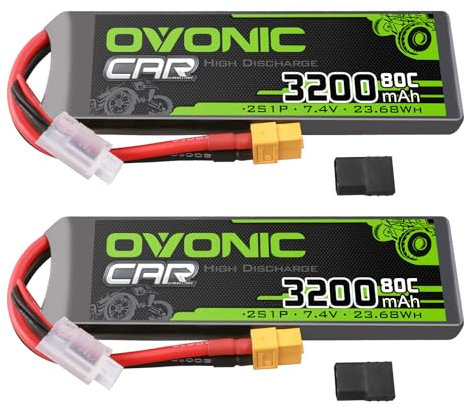 OVONIC 2S Lipo Akku 80C 3200mAh 7.4V Lipo Akku mit Deans XT60 Stecker für RC Car Monster Truck Crawler RC Hobby(2pcs)