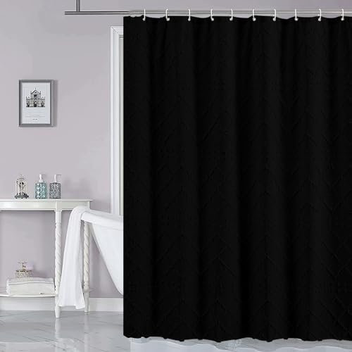 Inshere Rideau de douche style rustique bohème pour salle de bain avec 12 crochets, motif géométrique touffeté, moderne, texturé, marocain, minimaliste, esthétique pour salle de bain, 183 x 183 cm,