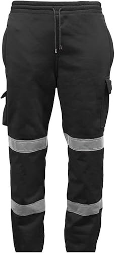 AAIF RETAILS® Men Hi Vis Viz Workwear Trousers Jogging Bottom Visibility Safety Fleece Pant UK (Black 4XL)
