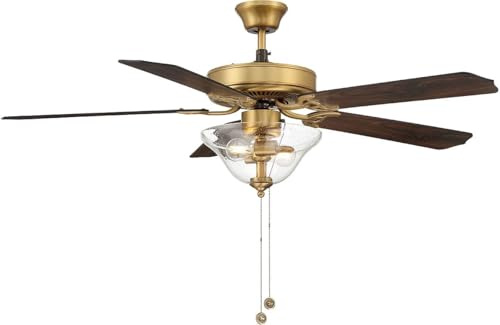 Meridian M2019NBRV Traditional 52 Ceiling Fan with Pull Chain, Reversible Walnut/Black Blades, Natural Brass Finish